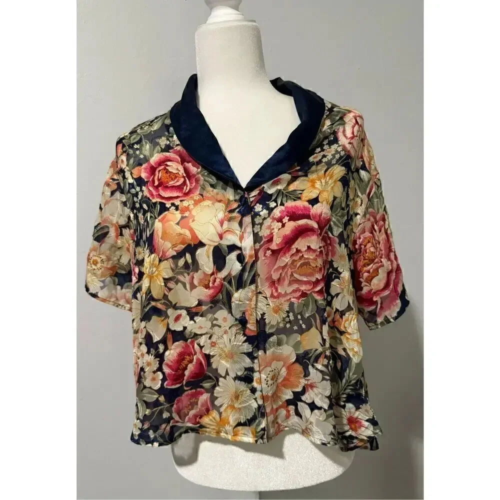 Vintage Victoria Secret 90’s floral sheer loungewear crop top M